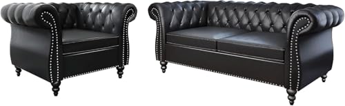 Image of WOODEN WORLD Modern & Classic Leather Sofa Set - Luxurious Comfort, Stylish Design, and Durable Build (Black, 2+1 Seater)