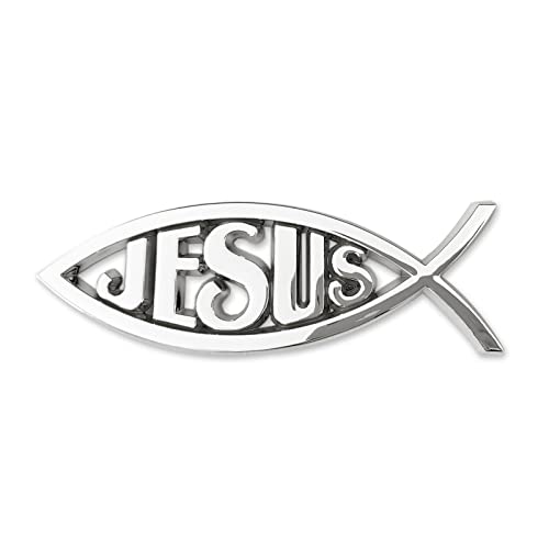 Image of Christian Jesus Fish Car Emblem - Chrome Silver Symbol Fish Emblem for Car Truck Badge Bumper Stickers