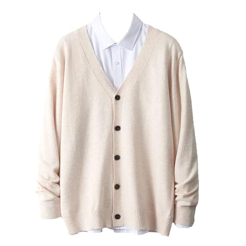 Men's Merino Wool Cardigan Sweater V-Neck Knitted Sweater Cardigan Casual Loose Long Sleeves Tops Beige