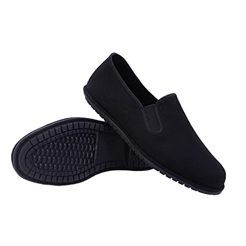 Men's Wide Slip-On Shoes Chinese Martial Arts Tai-Chi Old Beijing Kung Fu Canvas Flat Shoes, Soft Breathable Aesthetics Rubber Soled Slippers, Have A History of Thousands of Years