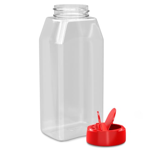 Reluen 1 Pack Seasoning Shaker 32 Oz with Red Lid, Clear Plastic Spice Jar