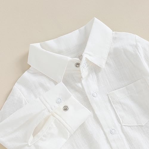 Baby Boy Button Down Shirt Newborn Solid Color Long Sleeve Romper Gentleman Lapel Bodysuit with Pocket3