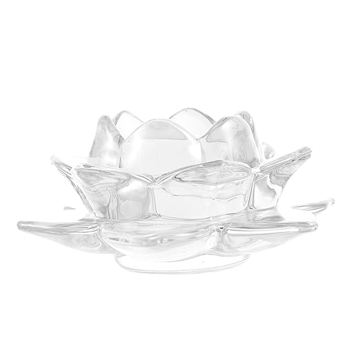 HOOTNEE glass candle holder yoga Buddhist Figurine crystals decor household decorate blue candlesticks lotus candlestick Candlestick Candle Everlasting light altar Glass tea light