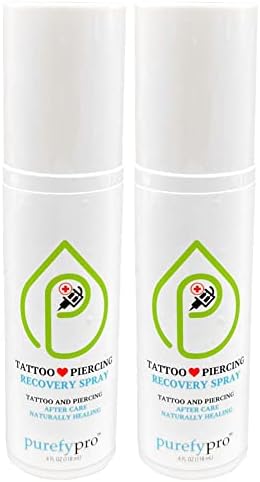 PUREFY Tattoo and Piercing Recovery Spray (4oz, 2pk) Natural Healing. Daily Care (incl. nose, tongue, skin, lips, eyes, etc.). Purefypro Cleansing Technology. Safe for Everyone. Use Anywhere on Body.