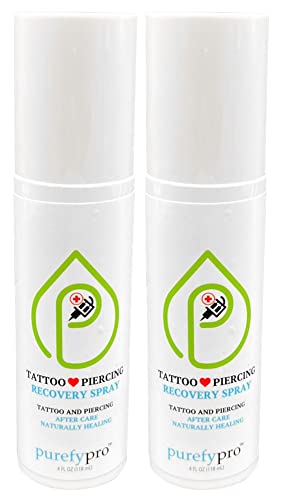 Purefy Tattoo And Piercing Recovery Spray (4Oz, 2Pk) Natural Healing. Daily Care (Incl. Nose, Tongue, Skin, Lips, Eyes, Etc.). Purefypro Cleansing Technology. Safe For Everyone. Use Anywhere On Body. #TOP3