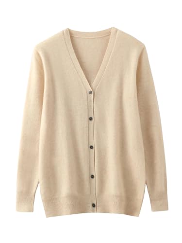 Men's Winter V-Neck Wool Cardigan Casual Long Sleeve Cashmere Sweater Merino Knitwear Beige