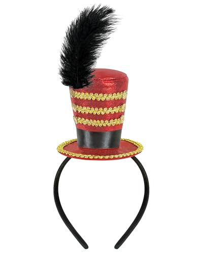 Dkomekii Mini Circus Ringmaster Hat Headband Red Mini Top Hat Halloween Cosplay Party Costume Headwear cover