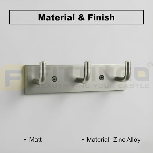 Image of Stainless Steel 3 Hook Cloth Hanger for Door /Dress Hanger Wall Mount /Bathroom Hooks for Hanging Clothes (Silver Matt) Pack of 3-| 3 Years Warranty |