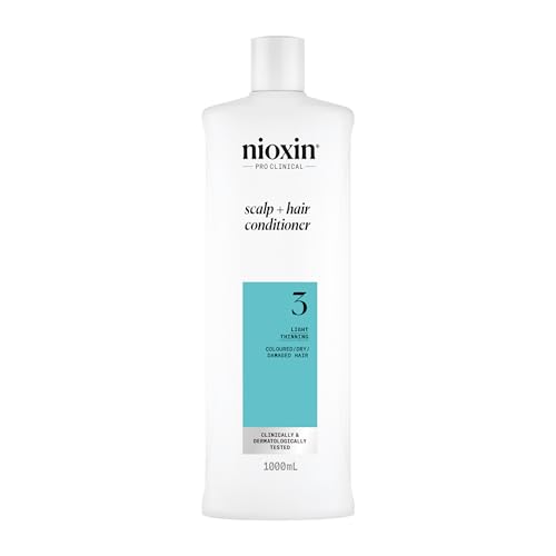 Nioxin System 3 Scalp + Hair Conditioner - Hair Thickening Conditioner for Coloured, Dry and Damaged Hair with Light Thinning - with Biotin & Niacinamide, 1L