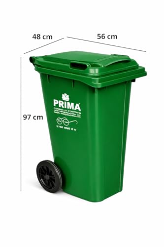 Image of Prima Plastic Manual-Lift Garbage Waste Dustbin with Wheels 120 Ltr Green