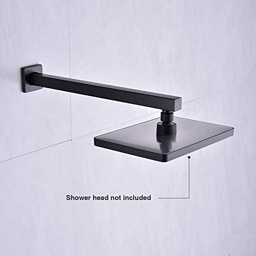Square 16 Inch (400Mm) Shower Head Extension Extender Shower Arm Wall Mounted Rainfall Shower Arm With Flange,Npt 1/2 Inch,Stainless Steel Matte Black #TOP1