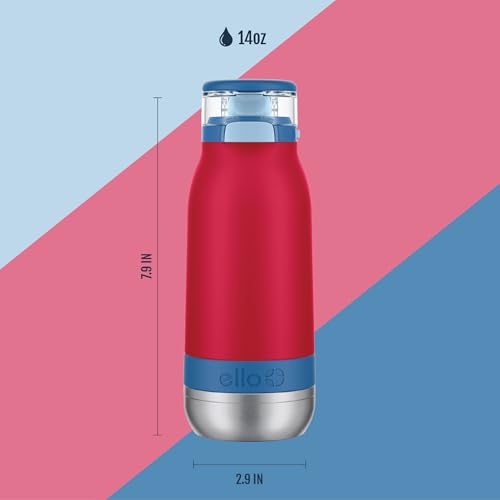Image of Ello Emma 14oz Insulated Stainless Kids Water Bottle with Straw, Red Splash