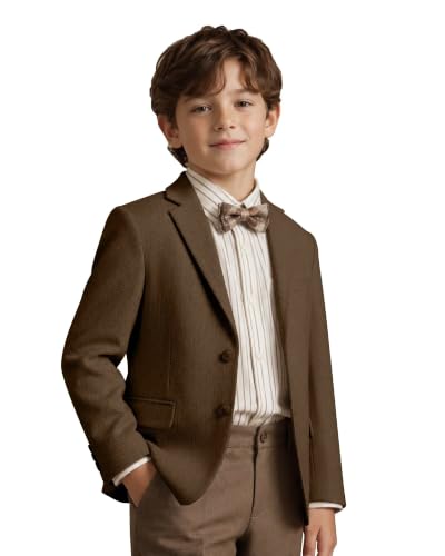 Retro Tweed Boys Blazer for Kids Casual Jacket Blazer Slim Fit Herringbone Tuxedo Sport Coat Wedding Outfit Dark Brown Szie 6