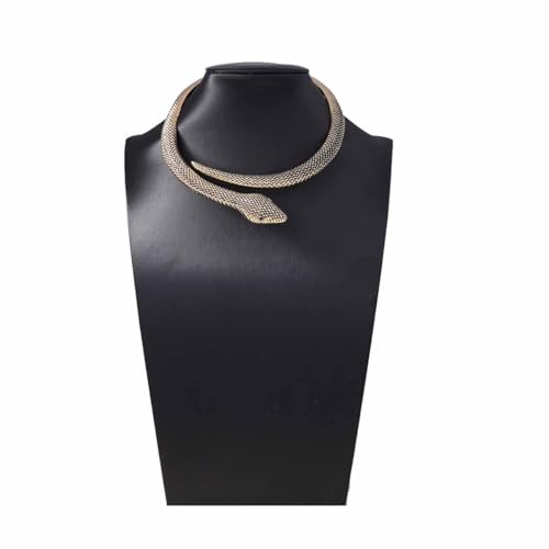 Doubnine Vintage Snake Choker Necklace, Gold-Tone Metal, Crystal Detail4