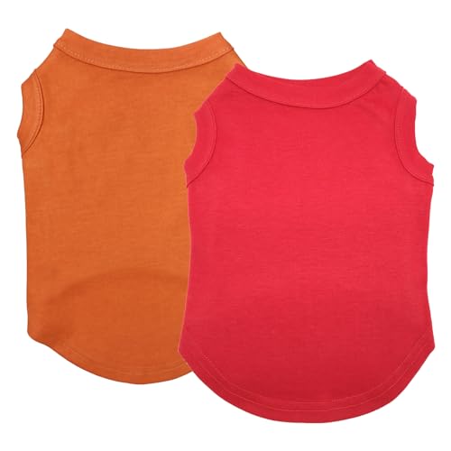 Izefia 2 Pieces Dog Shirts Clothes 2pcs T Shirt for Small Dog Breathable Blank Shirts Cool Summer Cotton Tank Top Vest for Small Dog Puppy Medium Cat Orange and Red L