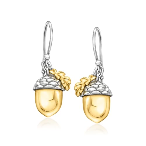 Ross-Simons Sterling Silver and 18kt Gold Over Sterling Acorn Drop Earrings