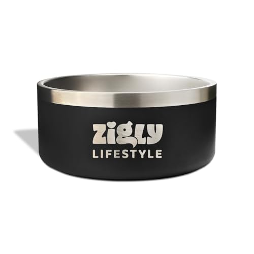 Image of Zigly Lifestyle Double Walled Stainless Steel Dog Bowl for Small Breeds | Insulated Food & Water Bowl with Anti-Skid Base | Rust-Resistant & Easy to Clean | 740ml | Black | Small