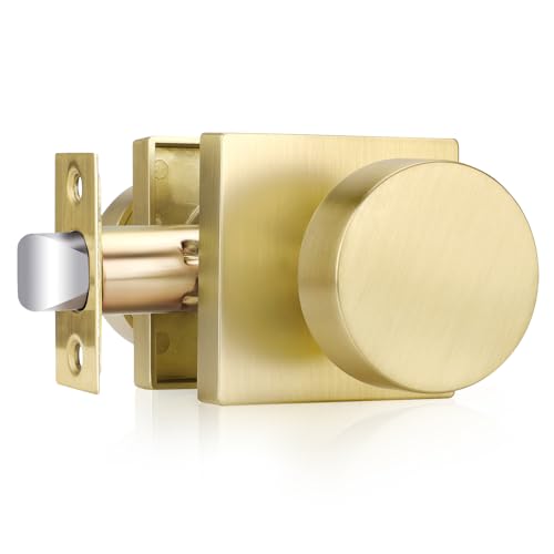 Haidms Gold Door Knob Passage, Heavy Duty Square Brushed Gold Hall and Closet Door Knob for Hallway, Zinc Alloy Passage Door Knobs Hallways (1 Pack)