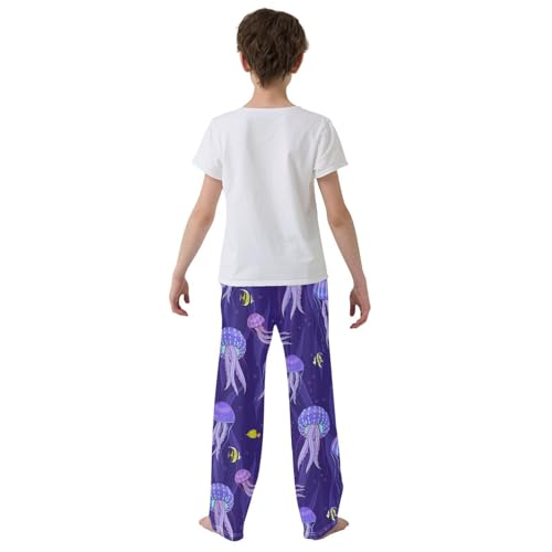 ZZXXB Jellyfish Swimming Boys Long Pants Soft Trousers Elastic Waist Kids Lounge Bottoms with Pockets S-XL3