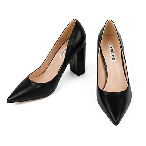 Image of JOY IN LOVE Chunky Heels for Women Pointed Toe Pumps | 3.5 inch High Block Heels, Work Pumps, Party Dress Shoes