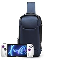 Portable Storage Bag Carry Case for ROG Ally/Steam Deck/Switch Handheld Game Console Daily Travel Crossbody/Shoulder Protective Bag with Anti-Theft Lock,USB Charging Port (Blue)