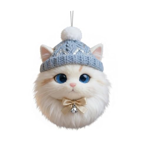 Furry Friends, Winter Cat Ornament Collection, 2025 New Cats Christmas Decor, Fluffy Textures, Festive Pom-Pom Hats, Charming Little Bells, for Cat Lovers and Christmas Decorations (#C)