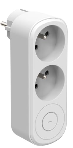 Electraline 531206 Adaptateur Fiche Multiprise Biplite Prima 2 Prises françaises 16A, avec interrupteur ON/OFF, Adaptateur Murale, Blanc