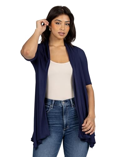 24seven Comfort Apparel Loose Fit Open Front Cardigan with Half Sleeve3