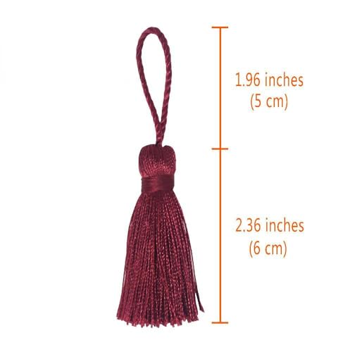 Image of 20Pcs 4.3 Inch Mini Craft Tassels for Earrings, DIY Crafts(Wine Red) | Handmade soft terylene, 2-inch cord loop, small Chinese knot-for earrings, bookmarks, tags, souvenirs and DIY crafts.