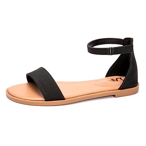 Image of LM Women's Flat Sandals Open Toe One Band Ankle Strap Sandals Casual Summer Flat Sandals