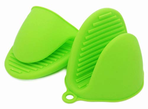ALAZCO Green Mini Oven Mitts 1 Pair (2pcs), Heat Resistant Pinch Mitt Gloves Potholder for Kitchen Cooking & Baking - Food-Grade Silicone