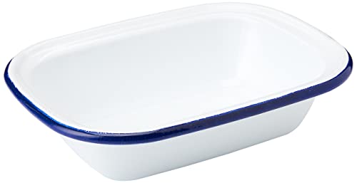 Zenker Enamel Large Oblong Pie Dish, Vintage Design, Suitable for Oven and Stove, Dishwasher Safe, Oven Tray, Enamel Cookware; Traditional Pie Tin, 26x19.5x6cm, White & Blue