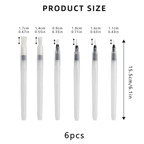 Wasserpinsel,6 Stück Wassertankpinsel,Wasserstift,Wasserstifte Für Kinder,Wasserstifte,Wasserpinsel Mit Tank,Watercolor Brush Pen Mit Befüllbarer Wassertank Für Malerei, Kolorierung Und Kalligraphie