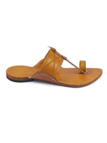 Image of KORAKARI Men Kolhapuri Chappal Handcrafted Sandal Smooth and Comfortable Flip Flops Slipper Stylish Anti Slip Design Genuine Leather Traditional Footwear.