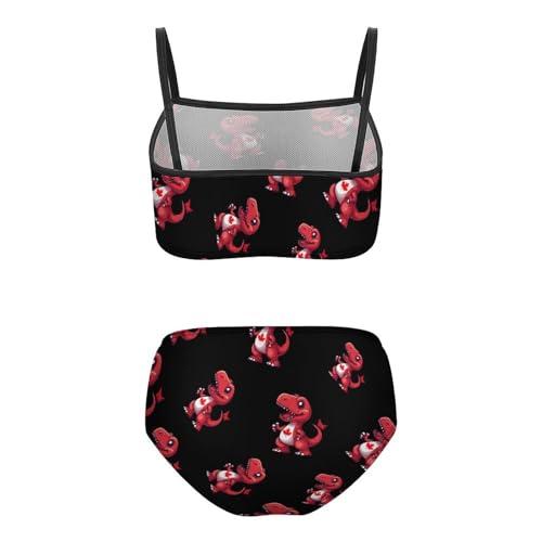 Red Dinosaur Canada Flag Girls Bikini Swimsuit Two Piece Bathing Suit Beach Swimwear2