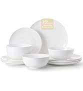 KINGSTONE Bone China Dinnerware Set for 4, 12-Piece Lightweight Porcelain Round Plates and Bowls ...