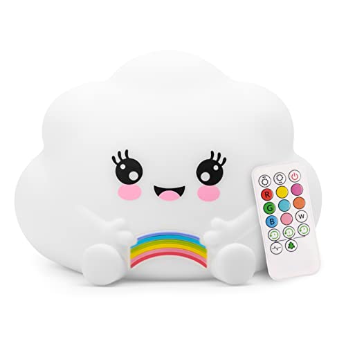 Image of Lumipets Kawaii Cloud Silicone Night Light, Rechargeable, Color Changing, Remote Control, 12 Hour Battery, Toddler Room Decor, Multicolor, LumiPets24