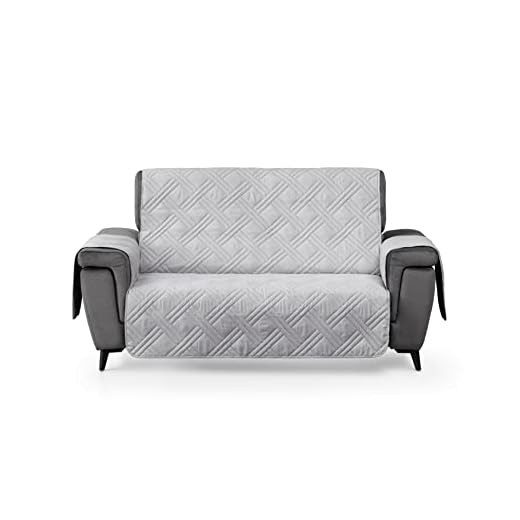 Textilhome - Funda sofá 2 Plazas Luka, Cubre sofá proctector Acolchado Medida 130 cm. Salva Sofa Reversible. Color Gris Claro.
