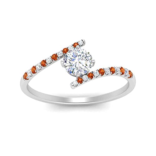 Image of Choose Your Gemstone Bypass Modern Round Diamond CZ Ring 925 Sterling Silver Round Shape Side Stone Engagement Rings Lightweight Office Wear Everyday Gift Jewelry US Size 4 to 12