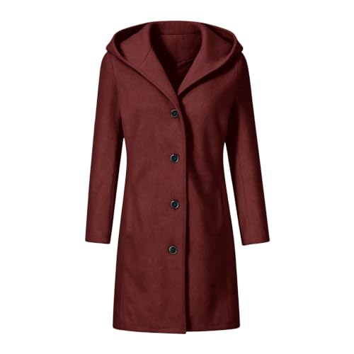 Pea Coats For Women Long Hooded Jacket Long Sleeve Trench Coat Outerwear - image 6