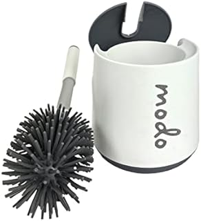 Silicone Toilet Brush Set, Modern Easy Clean Long-handled Toilet Brush with Holder - Automatic Opening Lid with Base for Anti-drip