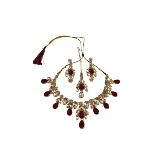 PALMORA Kundan Necklace Set with Earrings, Gold Toned with Red Stones, Traditional Wedding Jewelry for Women & Girls