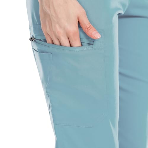 Image of VIAOLI Scrubs for Women Set Modern V-Neck Top & 8 Pocket Jogger Pants Nursing Uniform Solid Stretch Workwear