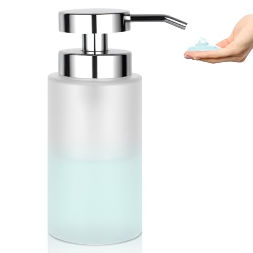 UHEY HOME Glass Soap Dispenser Bathroom, 11oz Liquid Hand Lotion Refillable Soap Dispenser with Rust-Proof Plastic Pump for Kitchen