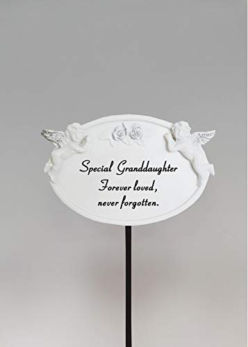 Granddaughter White & Silver Twin Cherub Memorial Stick, Remembrance Spike, Tribute, Plaque Stake.