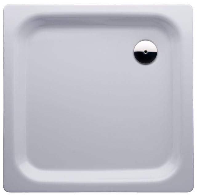 sanicomfort Stahl-Duschwanne 90 x 90 x 6,5 cm, weiß, Stahl-Email 3,5 mm, niedrige Duschtasse quadratisch, Ablauf Ø 90 mm
