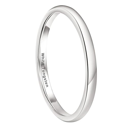 Image of TUTISS 2mm 3mm 4mm 5mm 6mm 7mm 8mm 10mm White Tungsten Rings for Men Women Engagement Wedding Bands Domed Polished Shiny Comfort Fit