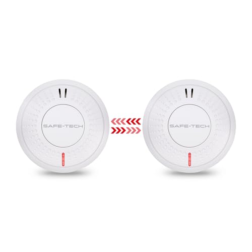 SAFE TECH Smoke Alarm, Wireless Interconnected Smoke Detector 10 Year Battery with Photoelectric Sensor, Fire Alarm with LED Indicator Low Battery and Fault Warning for House and Bedroom, 2 Packs