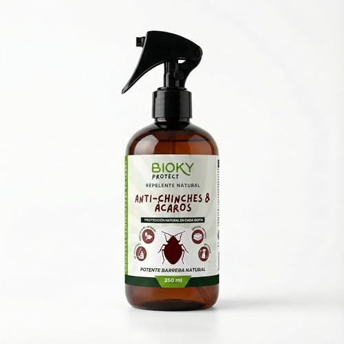 Bioky Protect – Repelente en Spray Anti-Chinches y Ácaros 250ml | Con Aceites Esenciales | x10 veces Más Concentrado que Otros | Apto para Textil, Hogar, Sofás, Colchón, Ropa de Cama