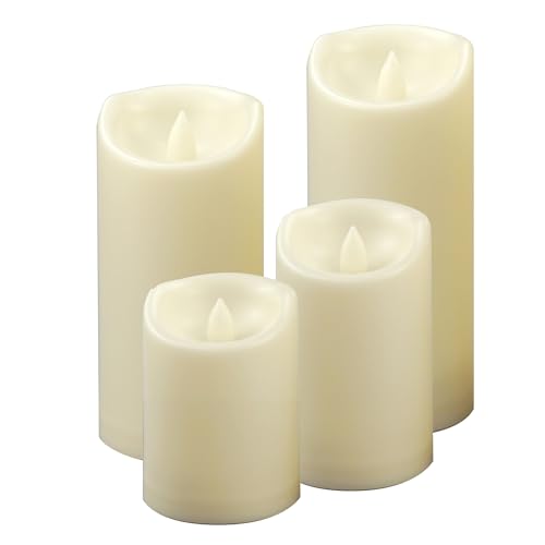 Image of CANDLE CHOICE Waterproof Outdoor Battery Operated Flameless Candles with Auto Timer Flickering Plastic Resin Electric LED Pillar Lights for Lantern Patio Garden Wedding Party Decorations Pack of 4
